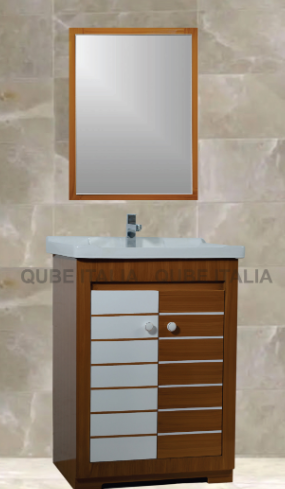 Wood/Silver Drawer Cabinet with Wood Frame Mirror