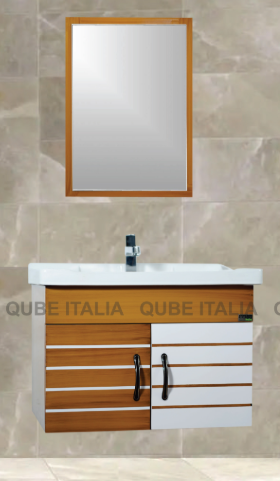 Wall Mounted Wood/White Cabinet with Stripes