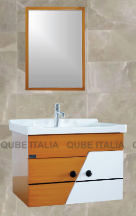 Wall Mounted Wood/White Cabinet with Drawers