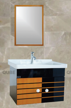 Wall Mounted Wood/Black Cabinet with Multiple Drawers