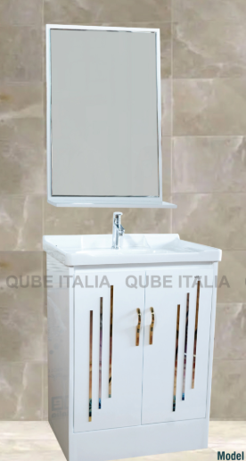 White Cabinet with Vertical Slatted Doors