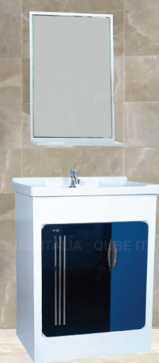 White Cabinet with Black Gloss Door & Mirror