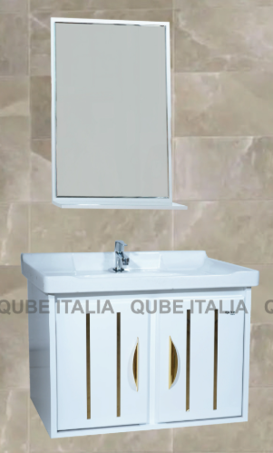 Wall Mounted White Cabinet with Gold Accents