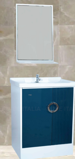 White Cabinet with Blue Gloss Door & Mirror