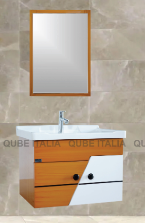 Wall Mounted Wood/White Angled Cabinet (50cm)