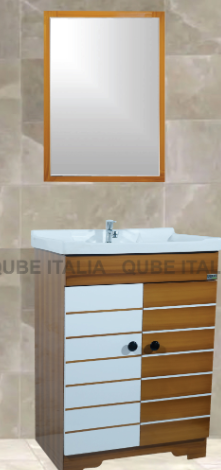 White/Wood Drawer Cabinet with Wood Frame Mirror