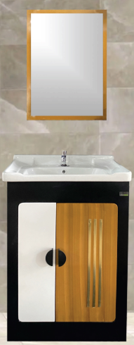 Black/Wood Cabinet with Single Curved Door