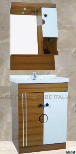 Minimalist Brown/White LCD Mirror Cabinet