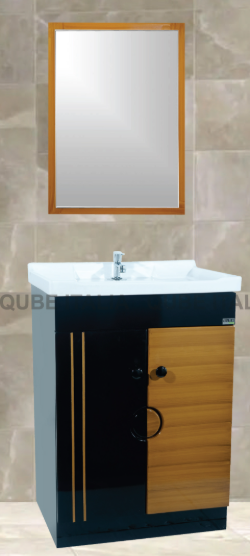 Floor Standing Wood/Black Cabinet with Curved Door