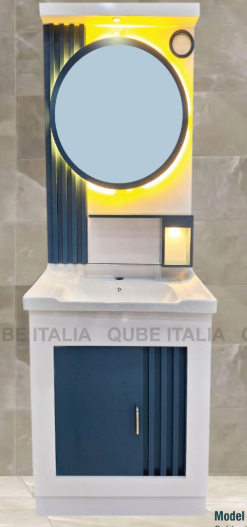 Designer Blue Vanity with Circular LED Mirror