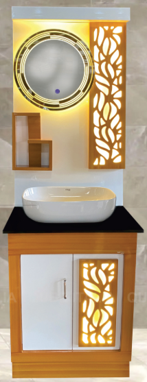 Table Top Vanity with LCD Mirror (Wood/White)
