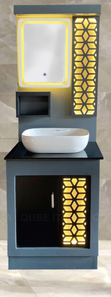 Table Top Vanity with LCD Mirror (Grey/Black)