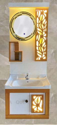 Floor Standing Vanity with LCD Mirror (White/Wood)