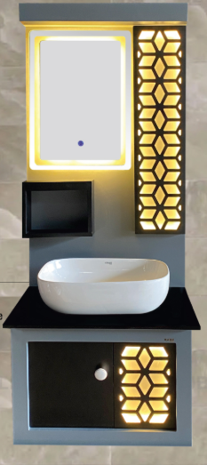 Table Top Vanity with LCD Mirror (Black/Wood)