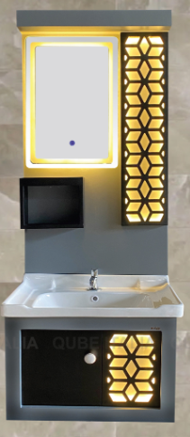 Wall Mounted Vanity with LCD Mirror (Black/Wood)