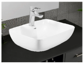Curved Square Vessel Basin with Tap Deck