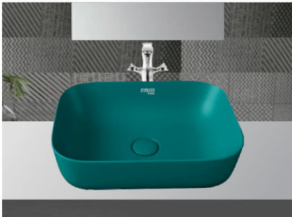 Square Vessel Basin - Matt Aqua Green